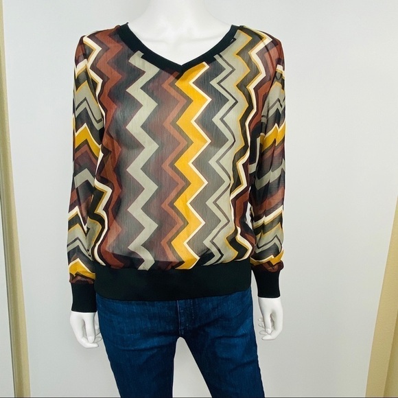Missoni Target XS Brown Sheer Chevron Blouse Top - Picture 2 of 7